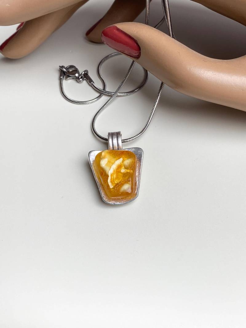 Kette Anhänger Bernstein Auf Zamak von Koenigswurzeln