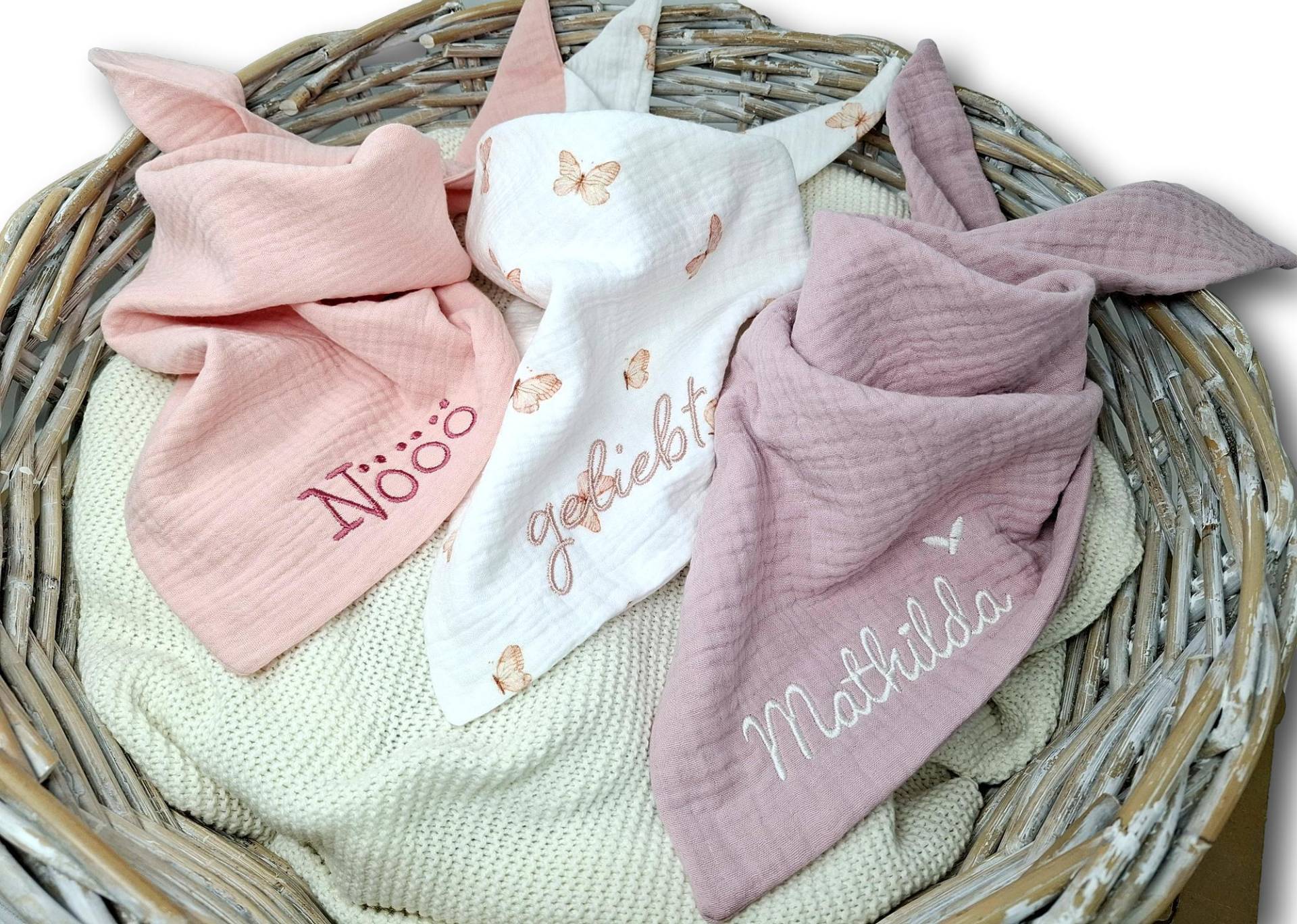 Musselintuch Kinder Mit Namen/Dreieckstuch Musselin Personalisiert Halstuch Bestickt von Koenigszwerge