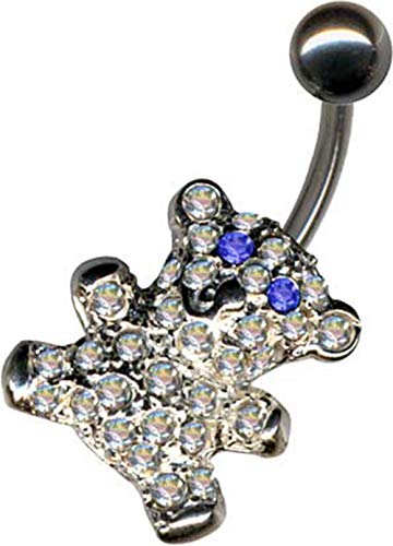 TEDDY-BÄR BLAU TEDDY BEAR KUSCHELTIER Bauchnabelpiercing ECHT SILBER 925er & ZIRKONIA KRISTALL Chirurgenstahl 316L Edelstahl Banane Bananabell Piercing Bauch Stecker Barbell Nabelpiercing 1.6 x 10mm von Körperschmuck