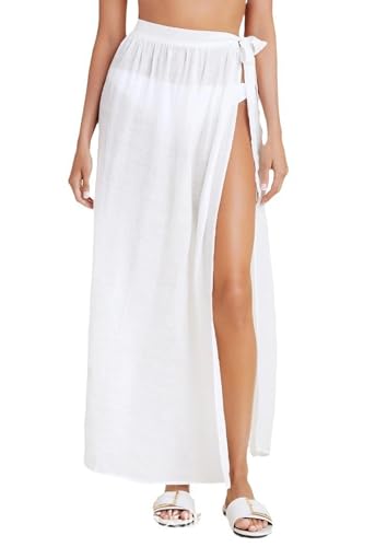 Koerye Damen Sarong Pareo für den Strand Chiffon Badeanzug Wickelrock Strand Rock Frauen Sommer Bikini Cover Up Lange Strandkleid Sarong Pareo für Strandurlaub Weiß von Koerye