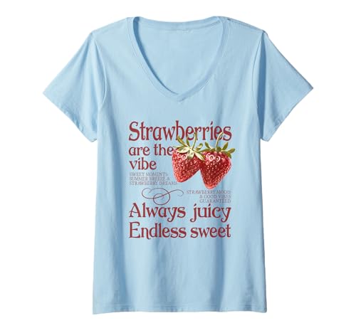 Damen Erdbeer Vibes Erdbeeren Süße Sommerfrüchte Erdbeere T-Shirt mit V-Ausschnitt Damen Erdbeer Vibes Erdbeeren Süße Sommerfrüchte Erdbeere T-Shirt mit V-Ausschnitt von Köstliche Frucht Pop Art Retro Erdbeere Pflücker
