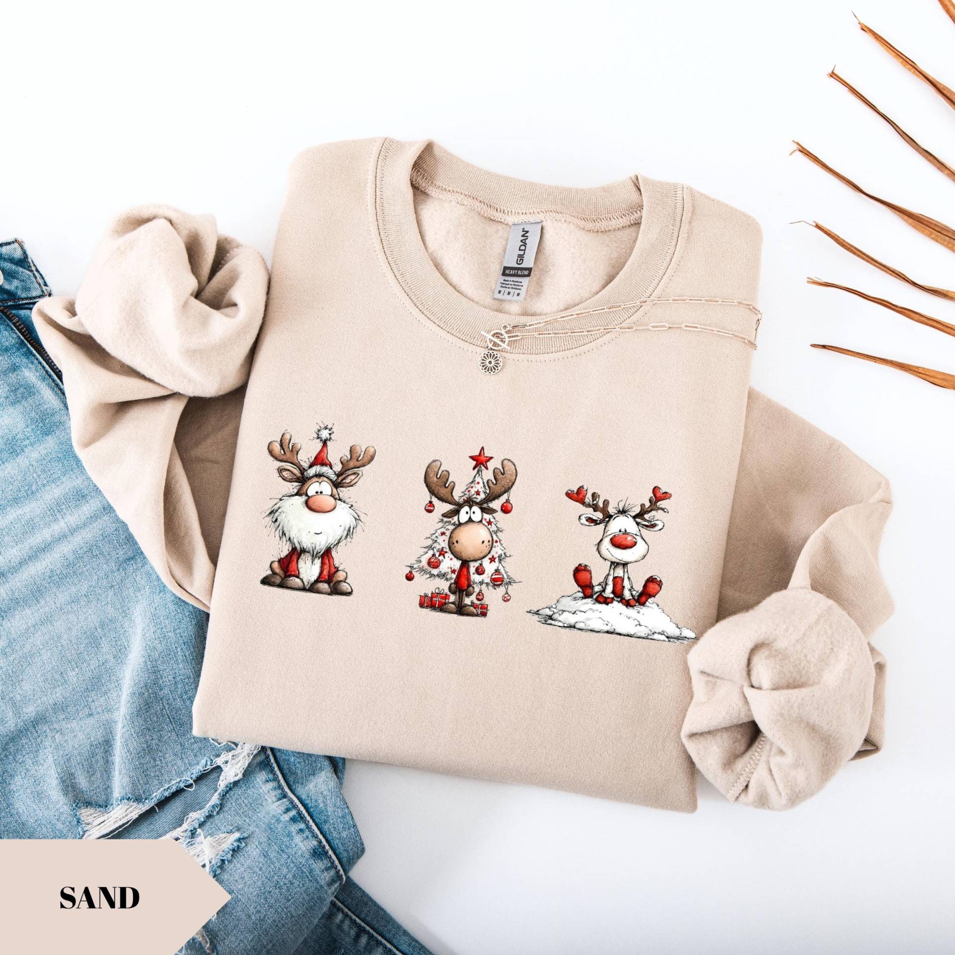 Vintage Rentier Sweatshirt, Süßes Weihnachts Retro Frohe Weihnachten Sweatshirt von KogeraOnlineShop