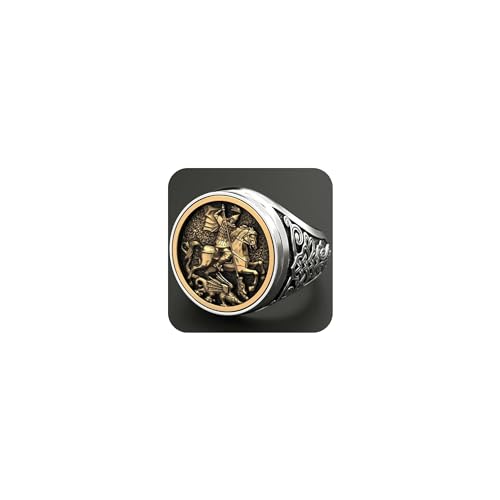 Koguxuix Vintage Silber Drachenritter Krieger Ring Gold Silber Zweifarbig Hip Hop Punk Club Ring Edelstahl Religiöser Amulett Ring Größe 6-13 für Männer Frauen (7) von Koguxuix