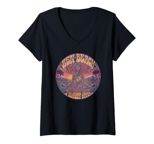 Damen KOH Phangan Zen Beach Spiritueller thailändischer Hippie-Rucksacktourist T-Shirt mit V-Ausschnitt Damen KOH Phangan Zen Beach Spiritueller thailändischer Hippie-Rucksacktourist T-Shirt mit V-Ausschnitt von Koh Phangan Zen Beach Tees Spiritual Yoga Thailand