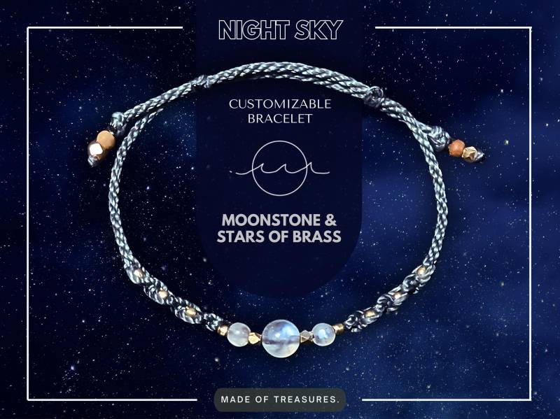 Mondstein Armband "Nightsky" | Makramee Sternenlicht Nachthimmel, Mond & Sterne Geschenk Astronomie Astrologie, Naturschmuck von KOHKAJA