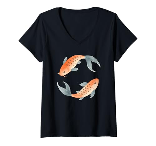 Damen Yin Yang Koi Fisch Aquarell asiatischer Stil T-Shirt mit V-Ausschnitt Damen Yin Yang Koi Fisch Aquarell asiatischer Stil T-Shirt mit V-Ausschnitt von Koi Asian Art Inspired Japanese Art Fish Tees