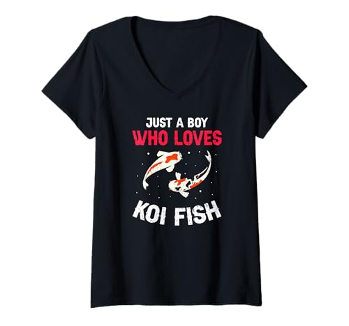 Damen Nur EIN Junge liebt Koi Fische Lustiger Teich T-Shirt mit V-Ausschnitt Damen Nur EIN Junge liebt Koi Fische Lustiger Teich T-Shirt mit V-Ausschnitt von Koi Fans im jungen Alter mit Stil