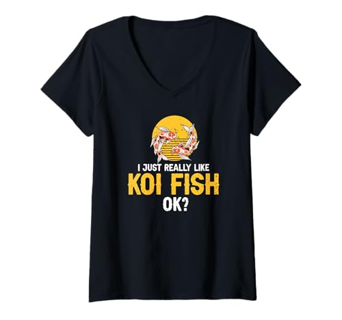Damen Ich mag Koi Fische einfach Lustiger Humor T-Shirt mit V-Ausschnitt Damen Ich mag Koi Fische einfach Lustiger Humor T-Shirt mit V-Ausschnitt von Koi Fans mit klarer Meinung