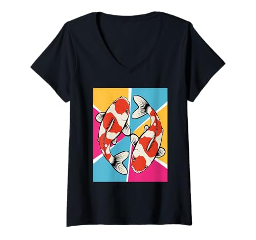 Damen Koi Schwimmwaage Harmonie Teichkultur Japanische Gartenwaage T-Shirt mit V-Ausschnitt Damen Koi Schwimmwaage Harmonie Teichkultur Japanische Gartenwaage T-Shirt mit V-Ausschnitt von Koi Fish Balance Yin Yang Pet