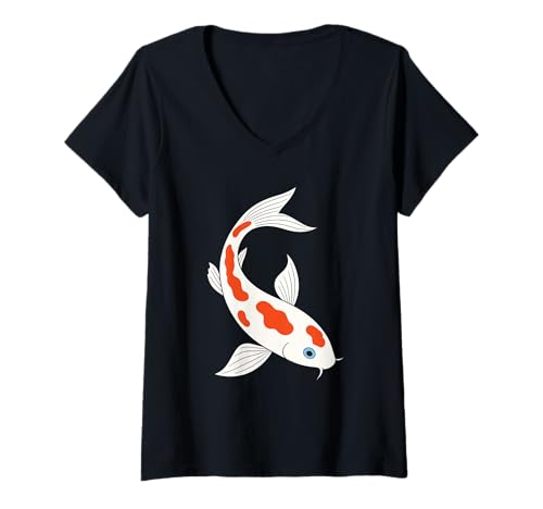 Damen Japanische Koi-Fische, Sakura-Blüte, rosa, ästhetische Kunst T-Shirt mit V-Ausschnitt Damen Japanische Koi-Fische, Sakura-Blüte, rosa, ästhetische Kunst T-Shirt mit V-Ausschnitt von Koi Fish Japanese Sakura Graphic Art Gifts Women