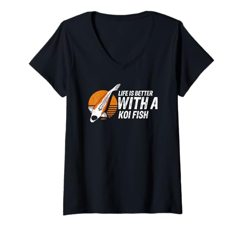 Damen Das Leben ist Besser mit Koi Fisch Teich Zen T-Shirt mit V-Ausschnitt Damen Das Leben ist Besser mit Koi Fisch Teich Zen T-Shirt mit V-Ausschnitt von Koi Teich Freunde und Entspannungsfans
