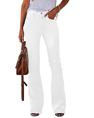 Koinshha Damen Hohe Taille Bootcut Flare Jeans Stretch Glockenhose mit weitem Bein Denim Hose Größe 37-42, A weiß, 38 von Koinshha
