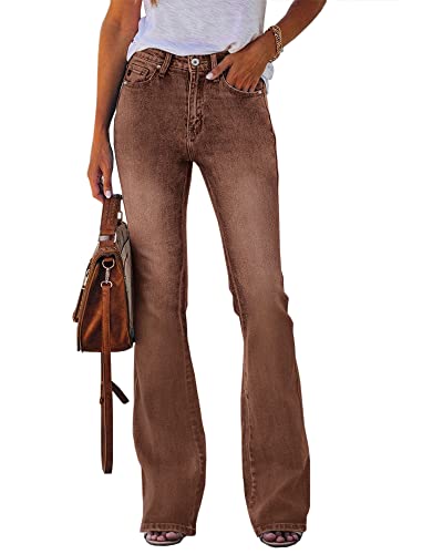 Koinshha Damen Jeans mit hoher Taille, Stretch, Boyfriend-Stil, Bootcut, Ein Braun, 40 von Koinshha