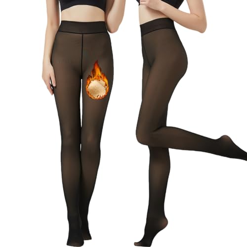 Koirerooy Thermo Strumpfhosen Damen Winter,Fleece Gefütterte Strumpfhose,Gefälschte Durchscheinend Plüschstrümpfe Pantyhose Strumpfhosen Damen von Koirerooy