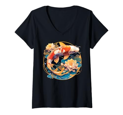 Damen Kois Koi Karpfen Koi T-Shirt mit V-Ausschnitt Damen Kois Koi Karpfen Koi T-Shirt mit V-Ausschnitt von Kois Koi Tier Shop