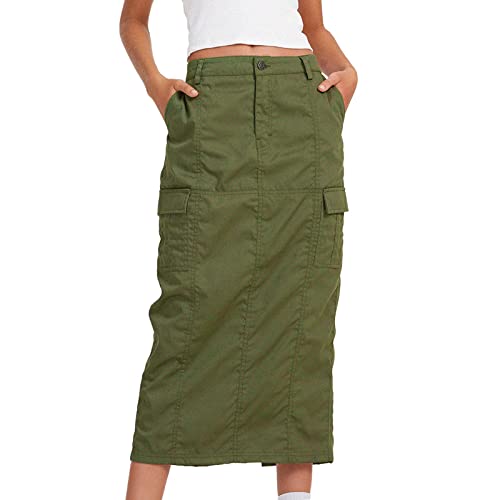 Damen Langer Frachtrock Low Rise Denim Midi Rock Modes Streetwear Back Bleistiftrock mit Taschen (Grün, XL) von Koitniecer