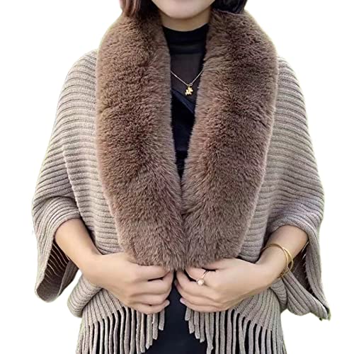 Damen Poncho Cape Winter Elegant Cardigan Kunstpelz Schal Wrap Strick Schal Cape Cardigan Warm Geschenk (Faux Fur-Braun, One Size) von Koitniecer