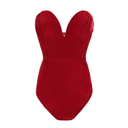 Koitniecer Frauen trägerloser Hals Bodysuit Sexy Rücken Schnür Bodysuit Samt Shapewear Bodycon Trikot Strampler Jumpsuit (Red, S) von Koitniecer