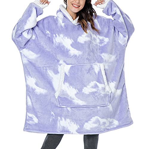 Koitniecer Tragbarer Decken-Hoodie Übergroßer Weihnachts-Hoodie Fleece-Schneeflocke-Kapuzen-Sweatshirt mit Langen Ärmeln (Purple Tie-Dye, One Size) von Koitniecer