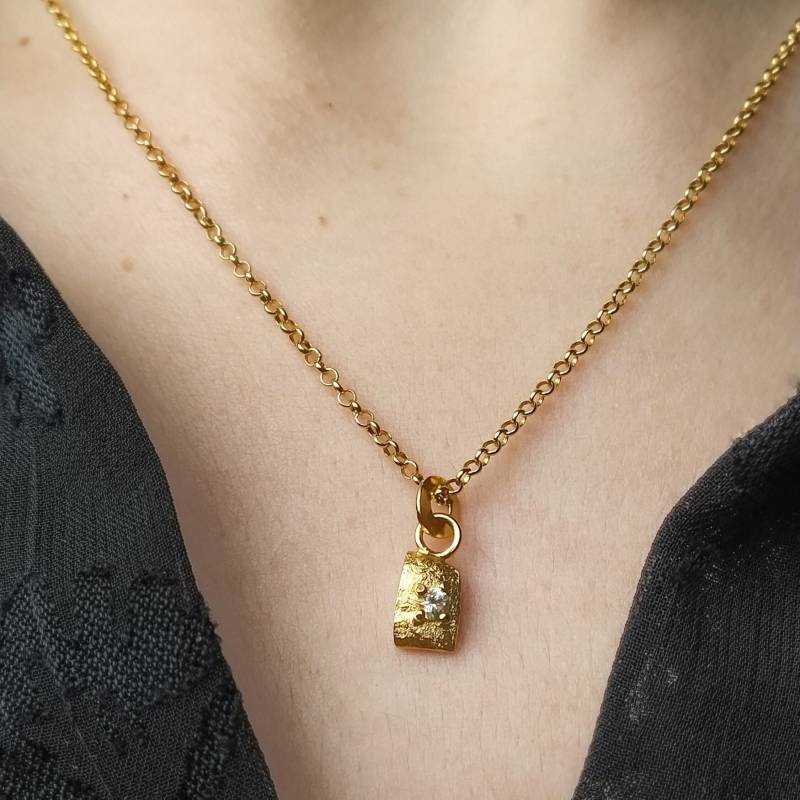 Weißer Saphir 18 Karat Vergoldetes 925 Silber, Anhänger Mit Kette, Unikatkette Weißer Saphir 18 Karat Vergoldetes 925 Silber, Anhänger Mit Kette, Unikatkette von KokiferJewelry