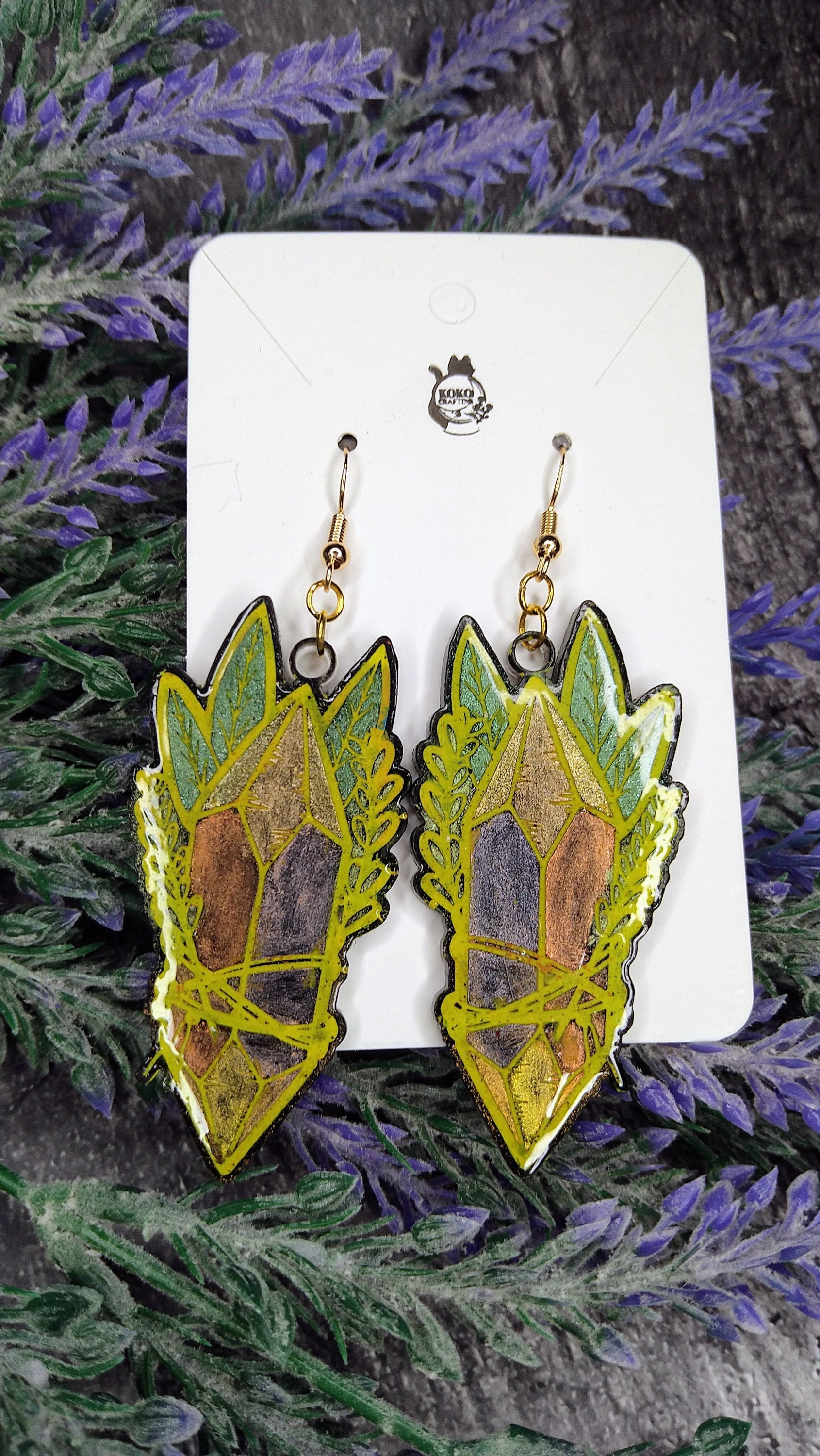 Crystal Earrings in A Yellow, Metallic Effect/Kristallohrringe Gelb, Metallic-Effekt von KokoCrafting