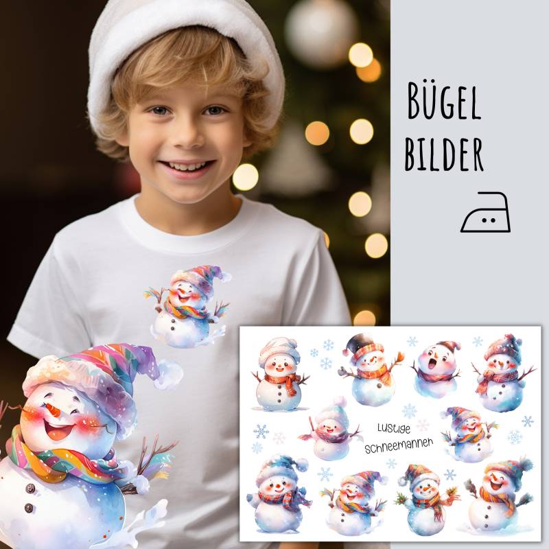 10 Bügelbilder Lustige Schneemänner, Lachender Schneemann Zum Aufbügeln, Weihnachtsbilder Sku 5.000.011 von KokoHello