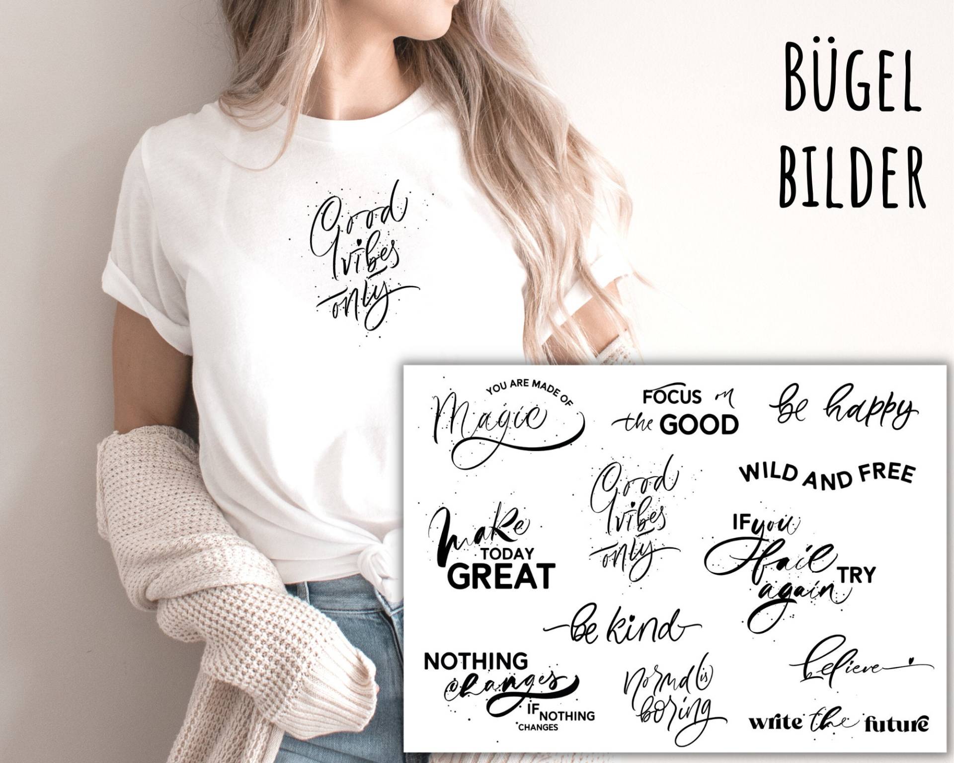 12 Bügelbilder, Schöne Sprüche Zum Aufbügeln, Motivation, Positiv, Selbstliebe, Minimalistisch, Modern, Schlichter Aufbügler, Sku 5.000.056 von KokoHello