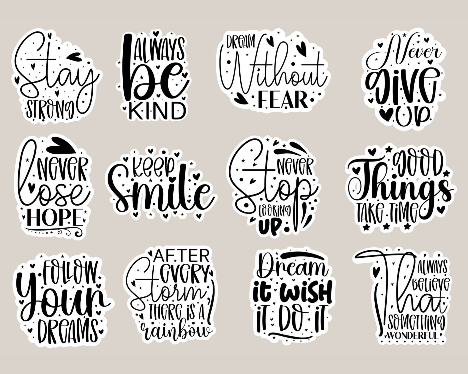 12 Bügelbilder, Schöne Sprüche Zum Aufbügeln, Sei Stark, Folge Deinen Träumen, Gib Niemals Auf, Motivation, Sku 5.000.057 von KokoHello