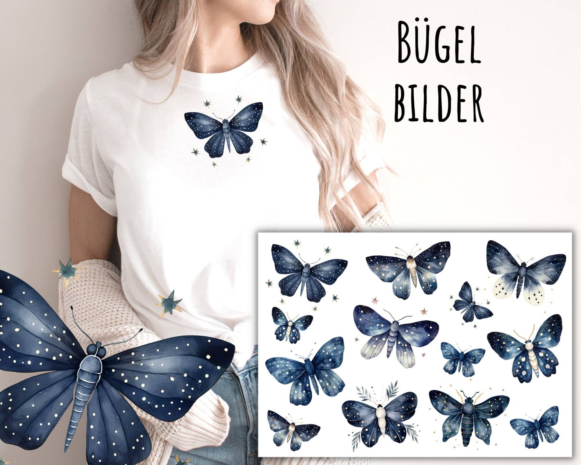 13 Bügelbilder Aquarell Nachtfalter, Schmetterlinge, Schmetterling Zum Aufbügeln, Sku 5.000.058 von KokoHello