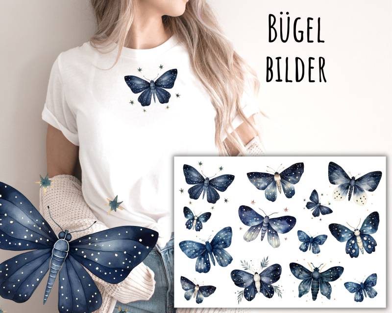 13 Bügelbilder Aquarell Nachtfalter, Schmetterlinge, Schmetterling Zum Aufbügeln, Sku 5.000.058 von KokoHello