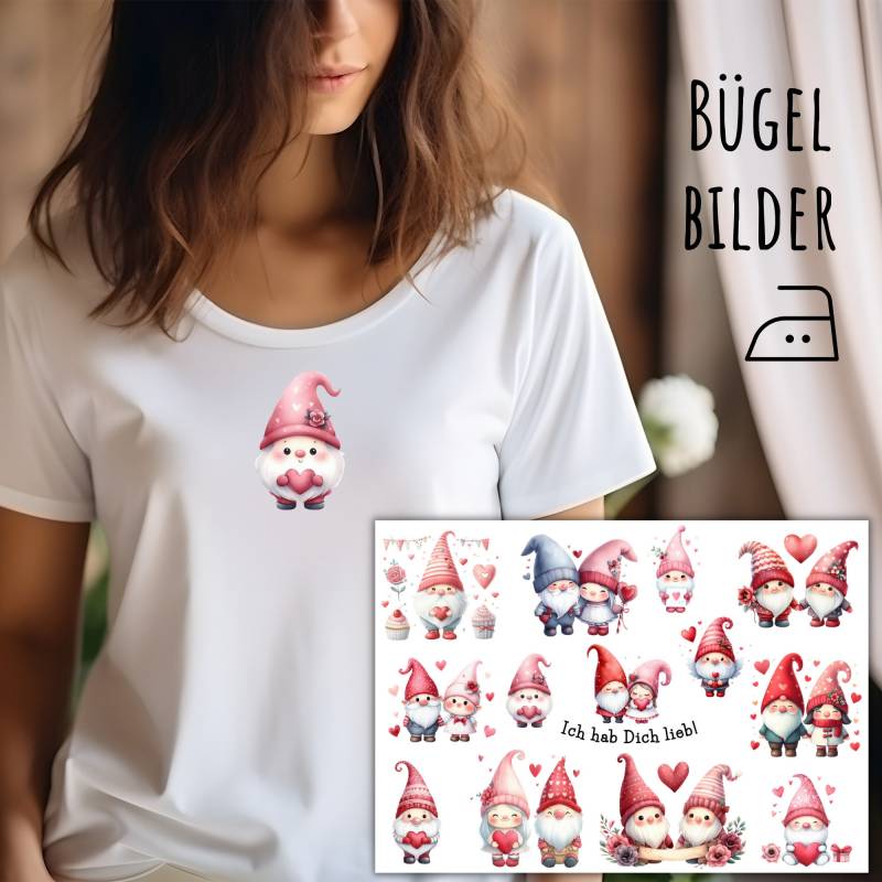 13 Bügelbilder Ich Hab Dich Lieb, Verliebte Gnomie-Pärchen Zum Aufbügeln, Sku 5.000.060 von KokoHello