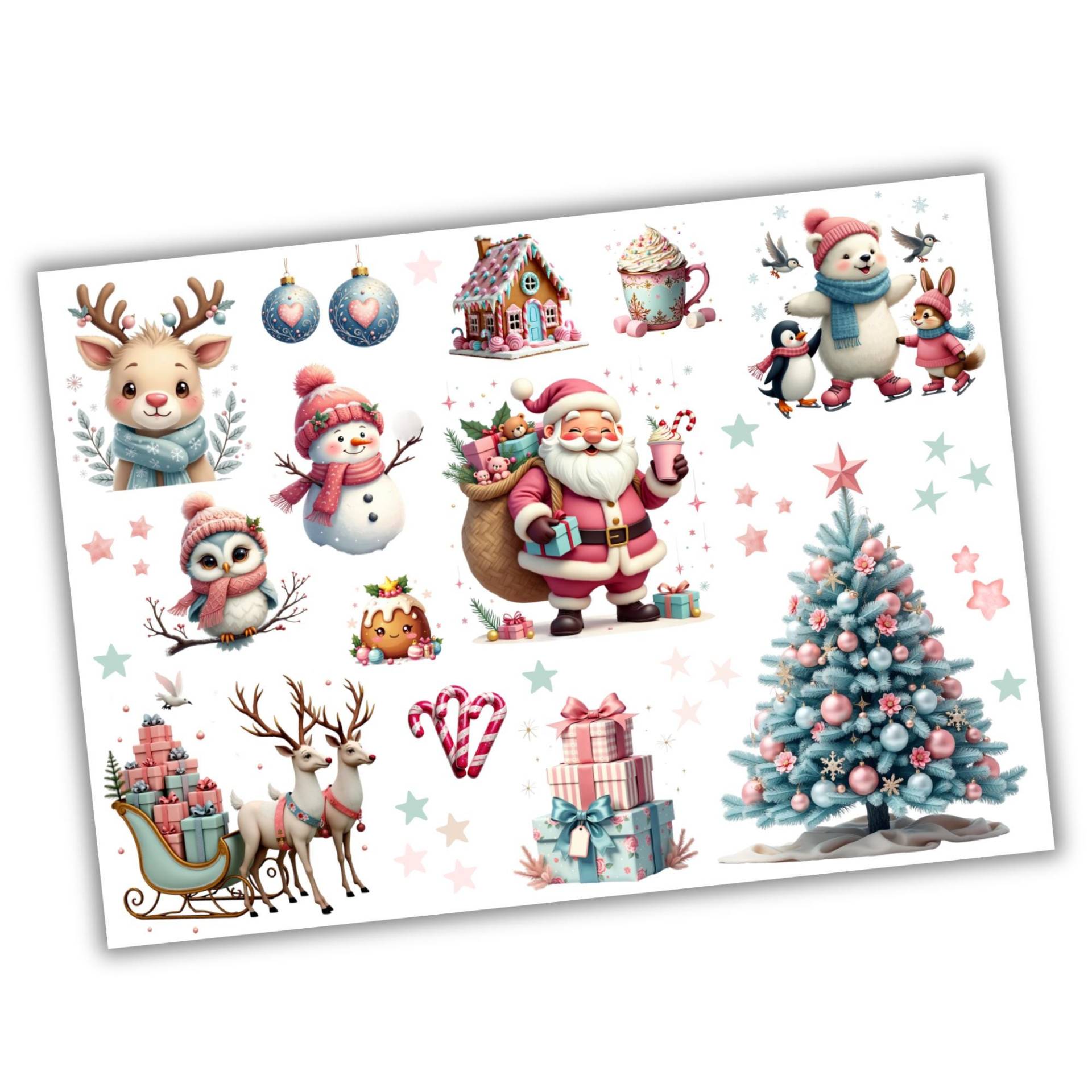 14 X Bügelbild Pastell Weihnachten, Pastellfarbene Weihnachtsbilder Zum Aufbügeln, Rosa, Mint, Sku 5.000.079 von KokoHello