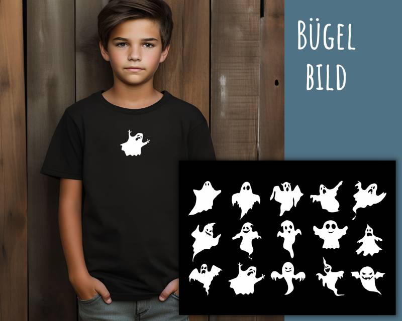 15 Bügelbilder Gespenster, Gruselige Gesichter, Kürbisgesicht, Halloween, Cool, Cooles T-Shirt Design Zum Aufbügeln, Sku 5.000.084 von KokoHello