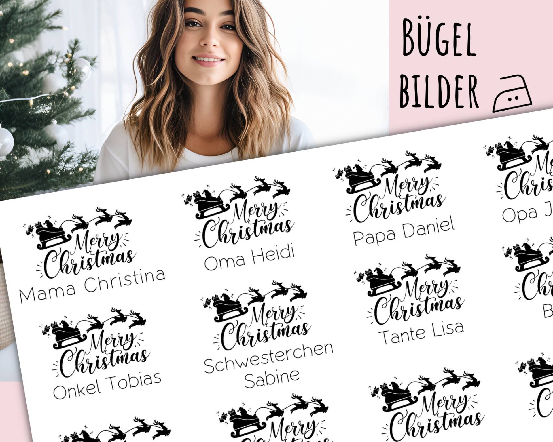 16 Bügelbilder Personalisierbare Weihnachtssprüche, Wünsche, Weihnachten, Weihnachtsbilder Zum Aufbügeln Mit Namen, Sku 5.000.093 von KokoHello