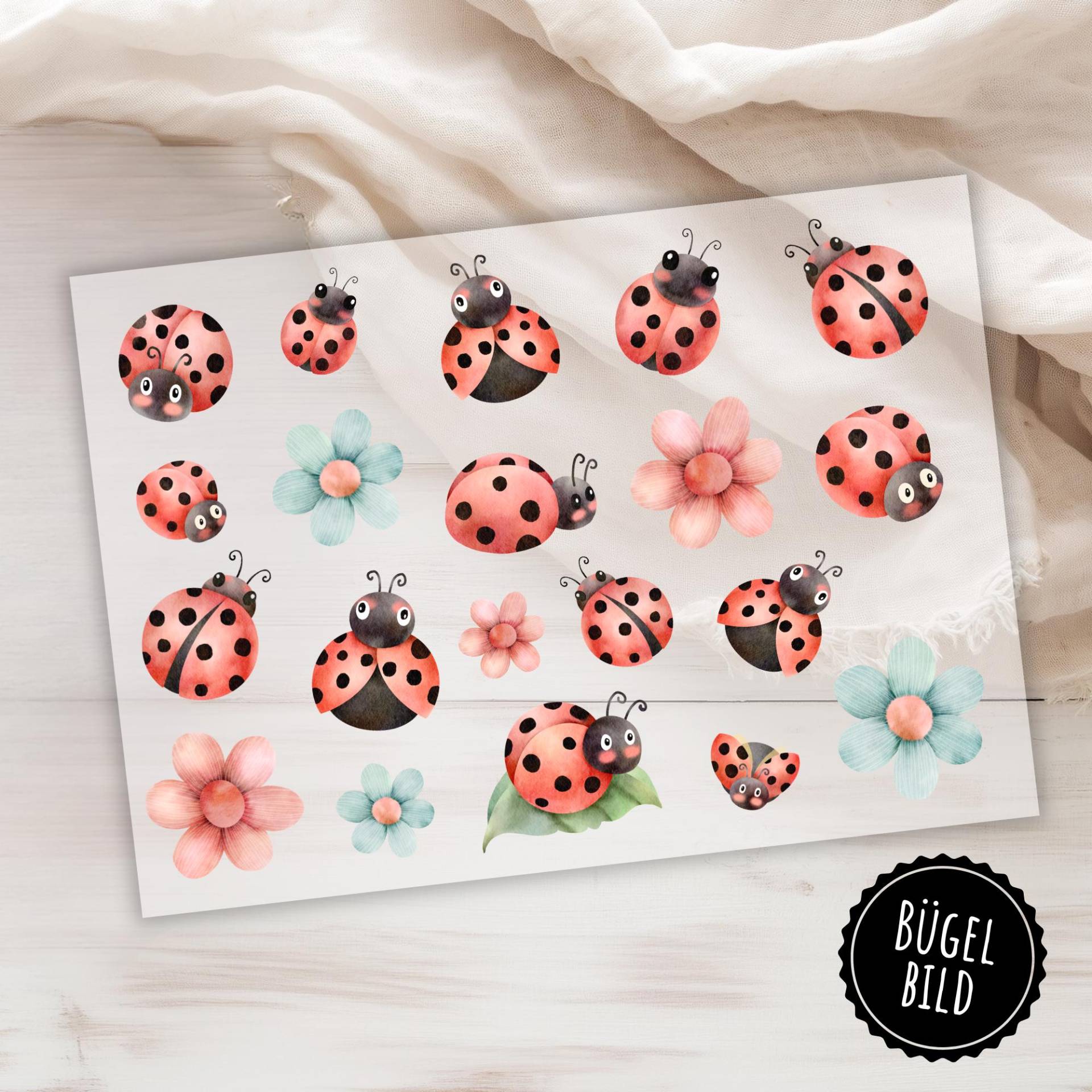 20 Bügelbilder Marienkäfer Aquarell, Roter Käfer Zum Aufbügeln, Schwarz Rote Käferchen, Glückskäfer von KokoHello