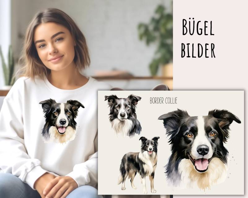 3 Bügelbilder Border Collie, Collie Zum Aufbügeln, Hunderasse Collie-Portrait Aufbügler, Hund, Sku 5.000.168 von KokoHello