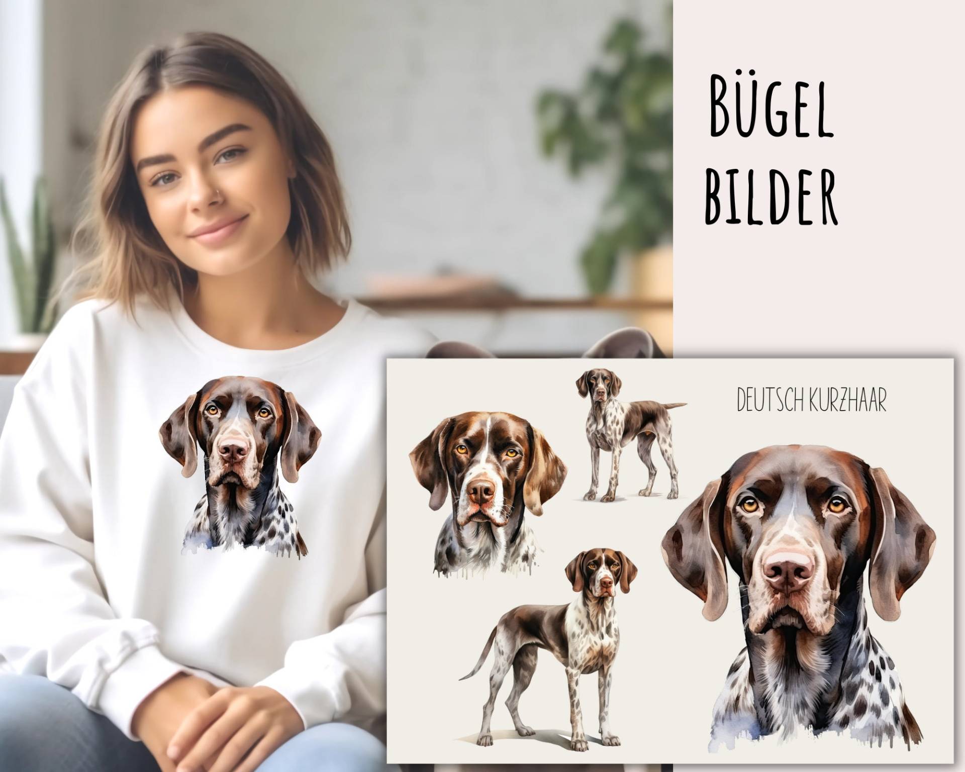 4 Bügelbilder Deutsch Kurzhaar, Kurzhaar Zum Aufbügeln, Hunderasse Jagdhund-Portrait Aufbügler, Hund, Sku 5.000.191 von KokoHello