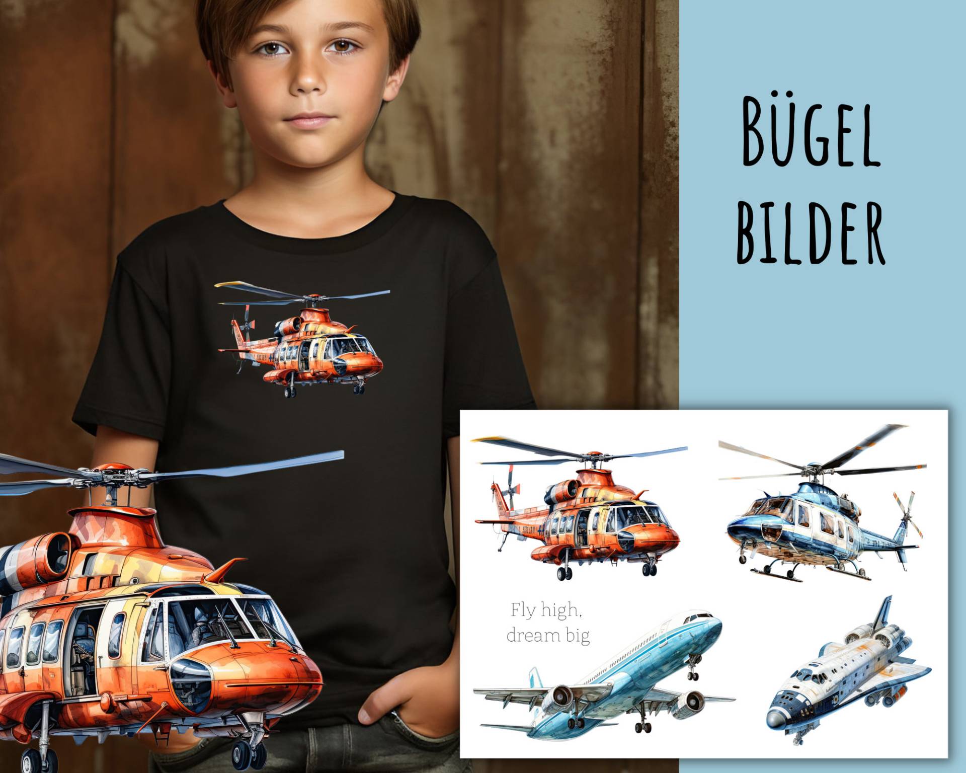 4 Bügelbilder Flugzeug, Hubschrauber, Helikopter, Space Shuttle, Zum Aufbügeln, Fluggeräte Aufbügler, Sku 5.000.192 von KokoHello