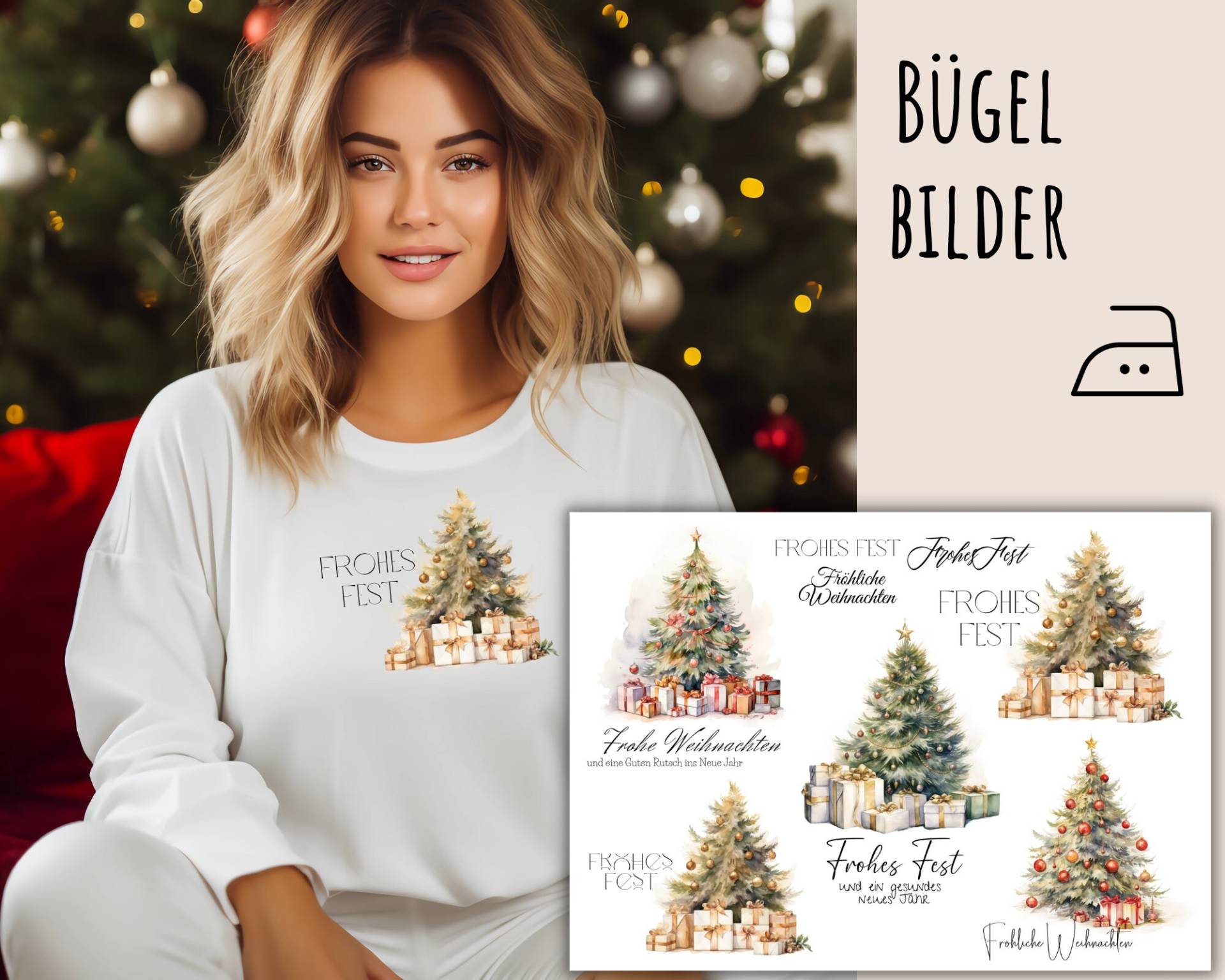 5 Bügelbilder, Weihnachten, Weihnachtsbilder Zum Aufbügeln, Weihnachtsmann, Weihnachtsbaum Mit Weihnachtsgruß, Sku 5.000.620 von KokoHello