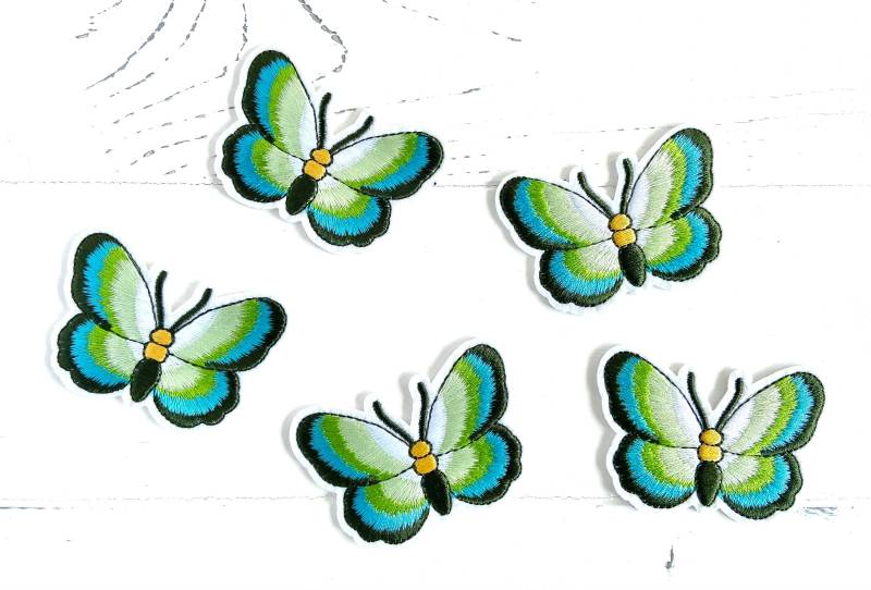 5 Schmetterlinge Applikation, Bügelbild, Patch, Zum Aufbügeln, Grün, Hellgrün, Türkis Schmetterling, Sku 5.000.219 von KokoHello