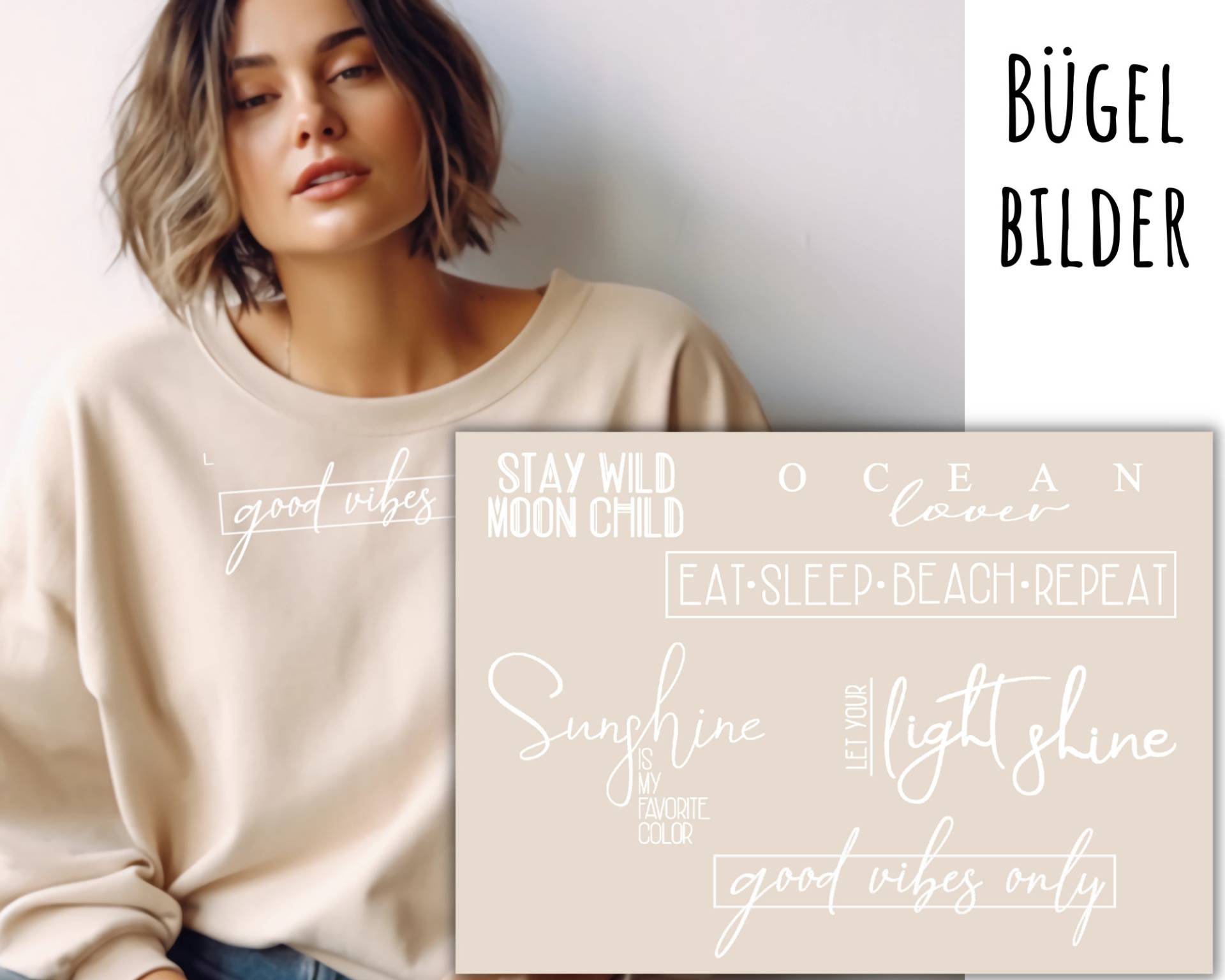 6 Bügelbilder, Schöne Sprüche Zum Aufbügeln, Weiß, Sonnenschein, Ozean, Minimalistisch, Modern, Schlichter Aufbügler von KokoHello