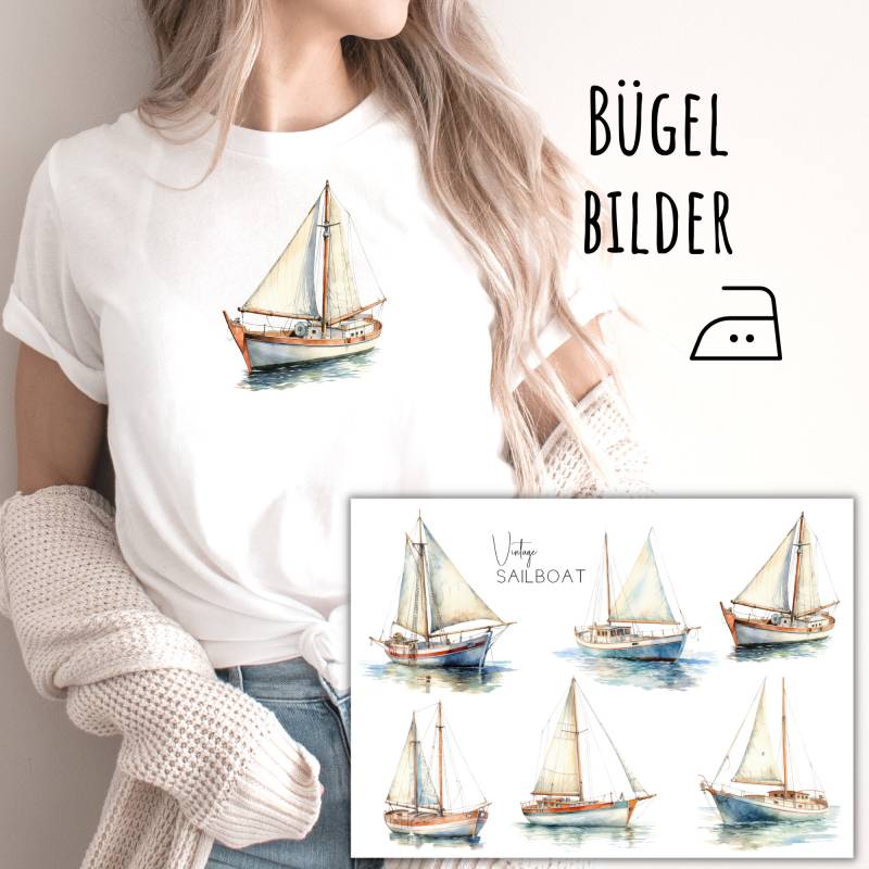6 Bügelbilder Alte Segelboote, Segelboot Zum Aufbügeln, Meeresbrise, Maritimes Bügelbild Boot, Retro Segler, Sku 5.000.227 von KokoHello