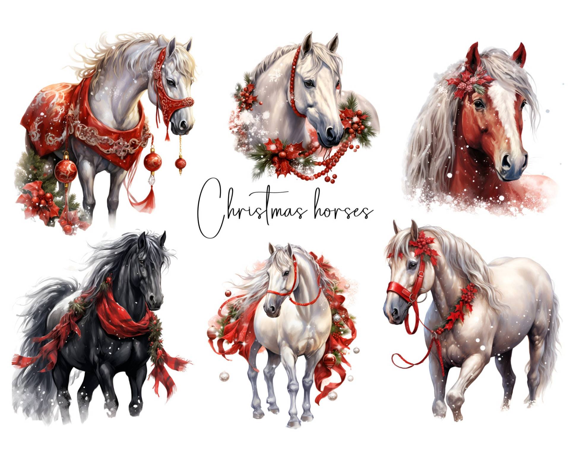 6 X Bügelbild Weihnachtspferde, Weihnachtsbilder Zum Aufbügeln, Sku 5.000.244 von KokoHello
