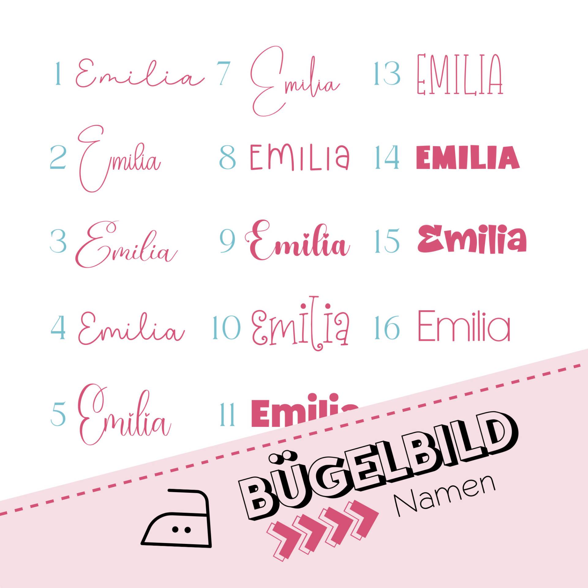 Bügelbild Bogen Mit Namen, 16 Mal Dein Wunsch Name Zum Aufbügeln, Sku 5.000.286 von KokoHello