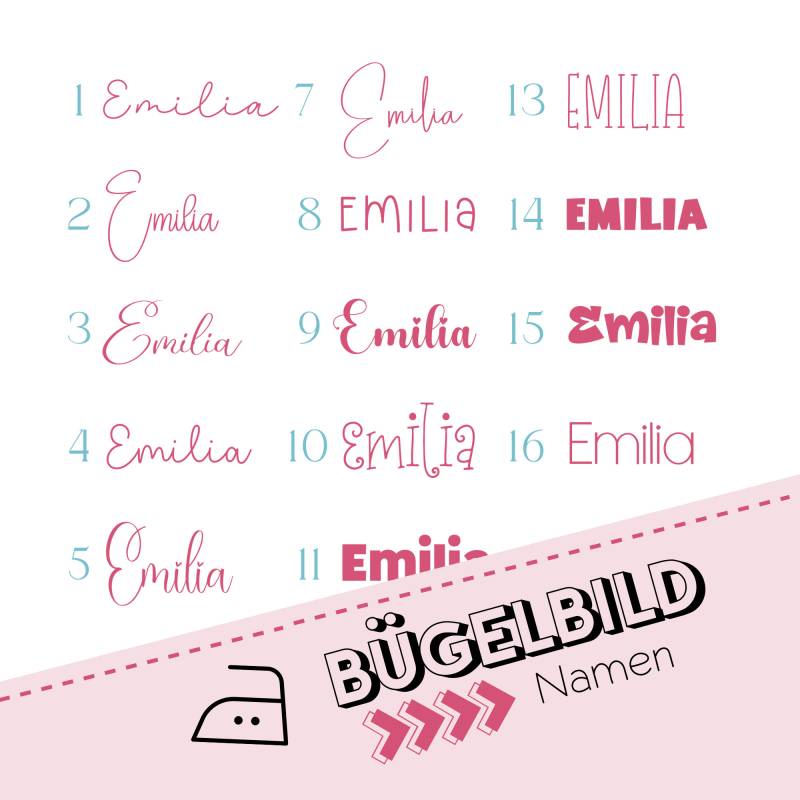 Bügelbild Bogen Mit Namen, 16 Mal Dein Wunsch Name Zum Aufbügeln, Sku 5.000.286 von KokoHello