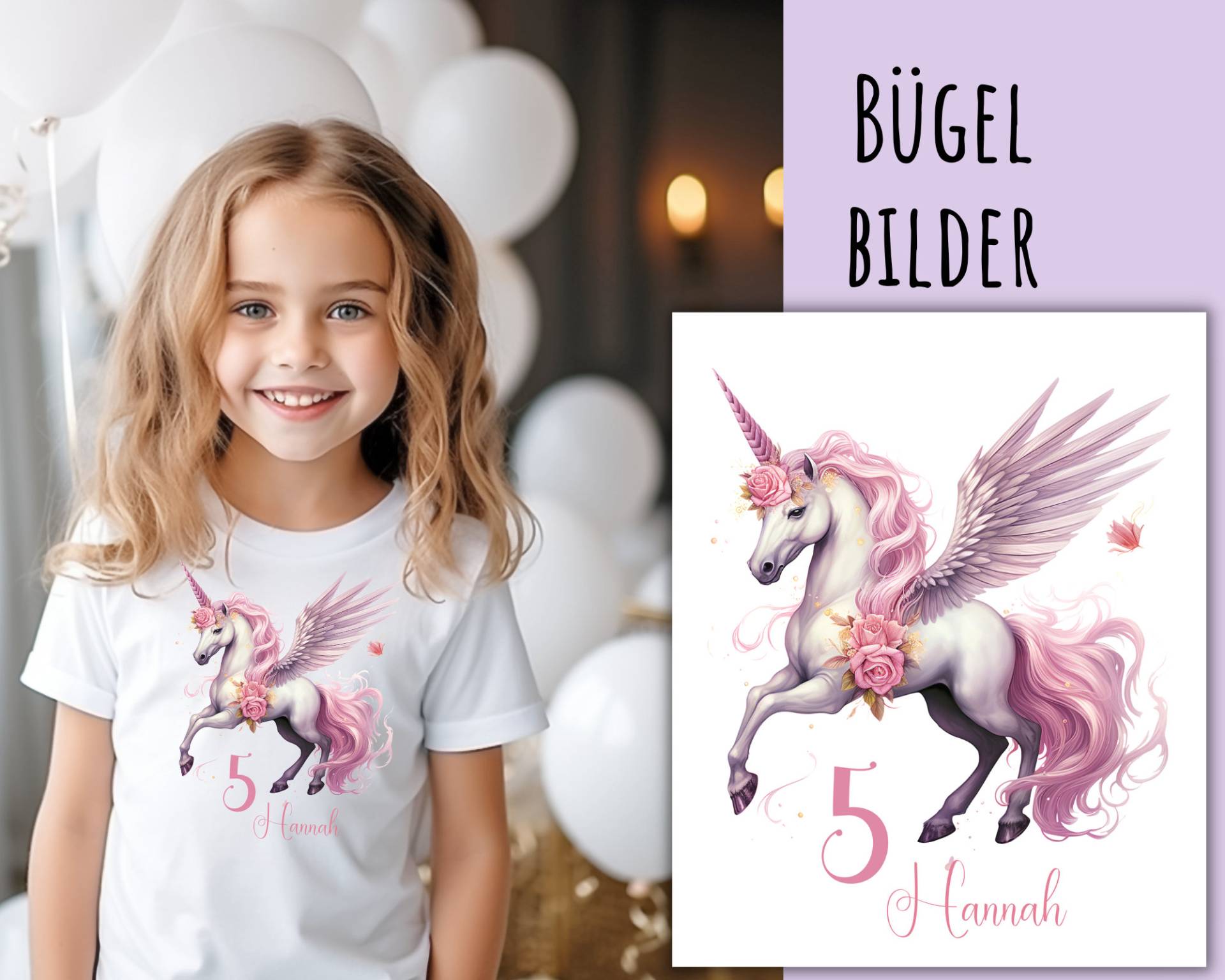 Bügelbild Einhorn Optional Mit Namen Und Geburtstagszahl, Geburtstag, Sku 5.000.305 von KokoHello