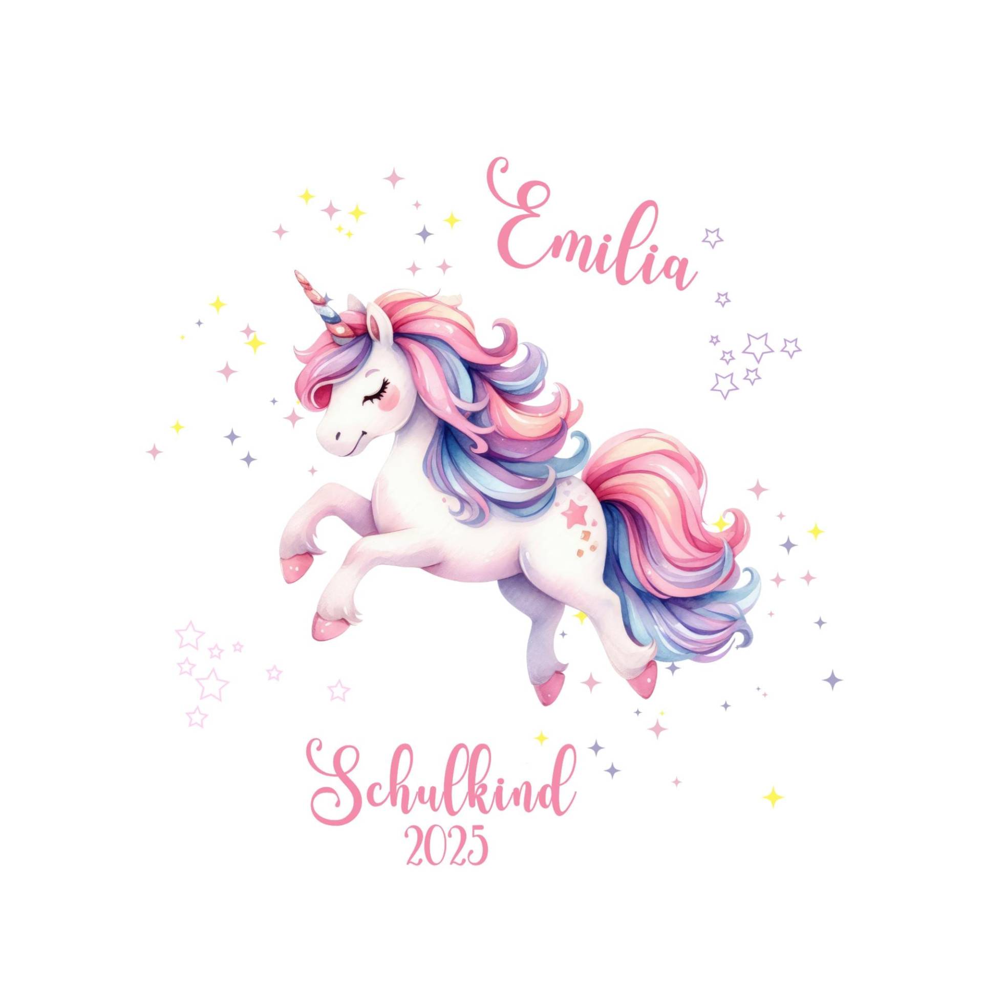 Bügelbild Für Schultüte Oder Geburtstag Mit Einhorn, Weiß Rosa Einhorn Namen Und Zahl Zum Selber Aufbügeln von KokoHello