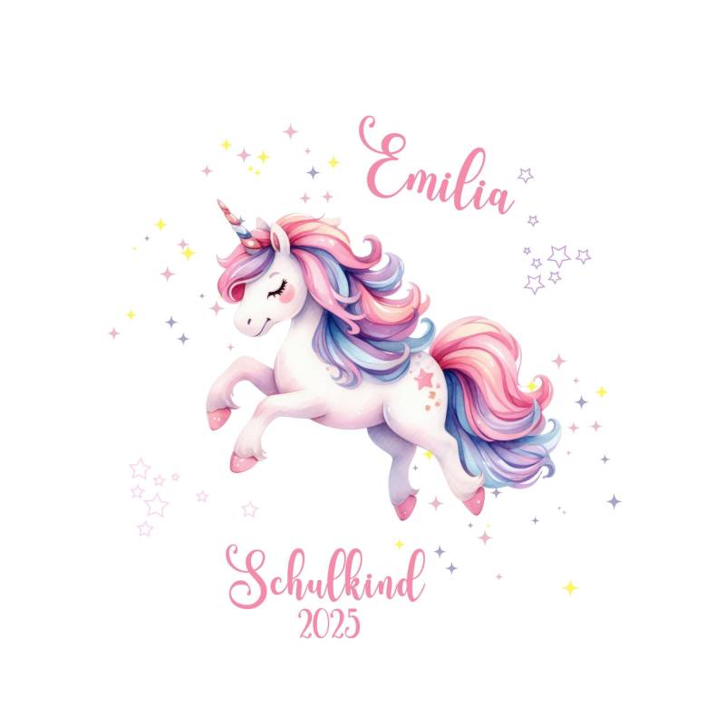 Bügelbild Für Schultüte Oder Geburtstag Mit Einhorn, Weiß Rosa Einhorn Namen Und Zahl Zum Selber Aufbügeln von KokoHello