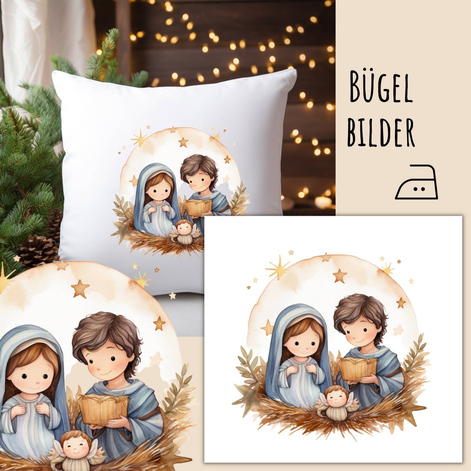 Bügelbild Heilige Familie, Nacht, Jesus Geburt, Krippe, Weihnachten, Maria Und Josef Aufbügeln, Sku 5.000.615 von KokoHello