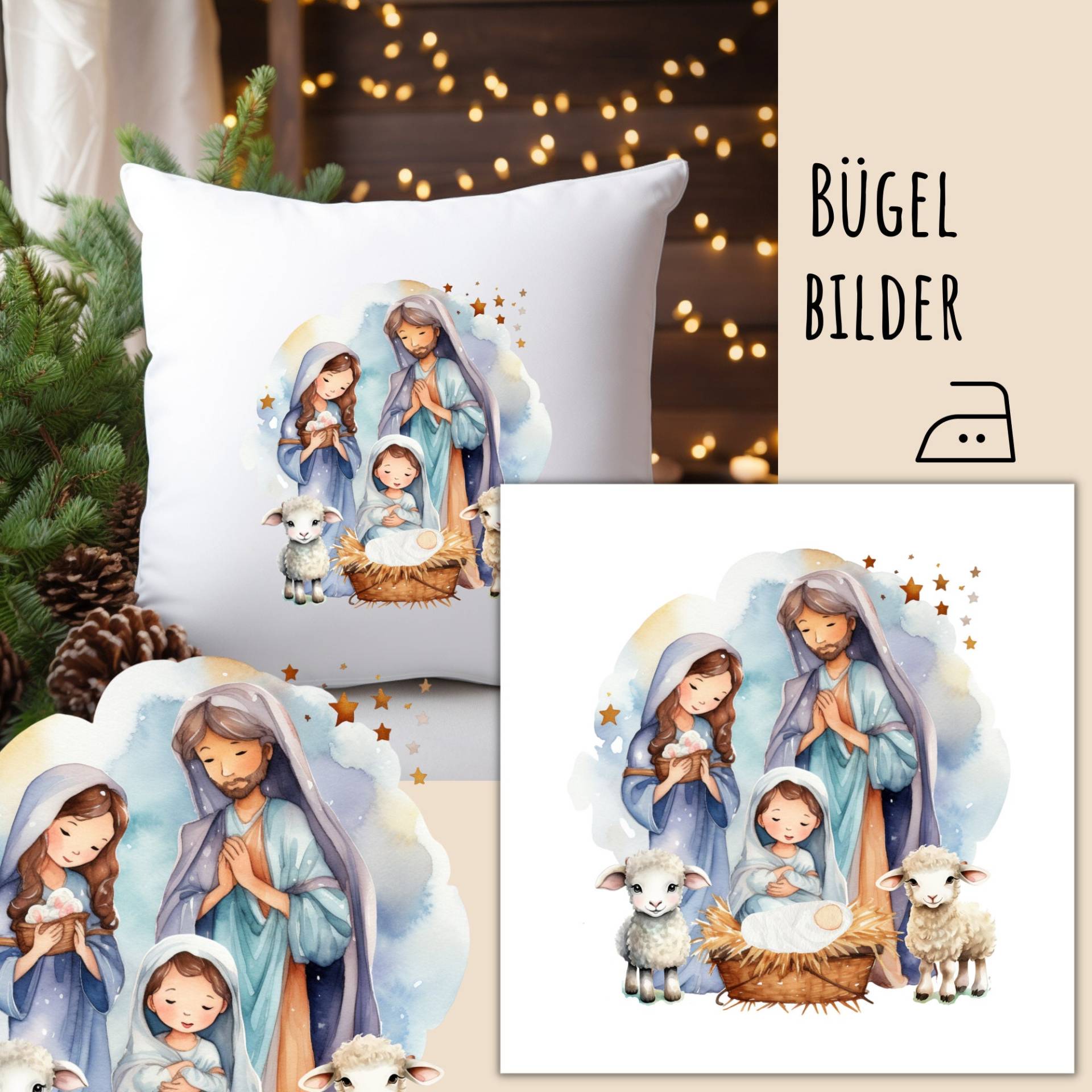 Bügelbild Heilige Familie, Nacht, Jesus Geburt, Weihnachtsbilder Zum Aufbügeln, Maria Und Josef Aufbügeln, Sku 5000.363 von KokoHello